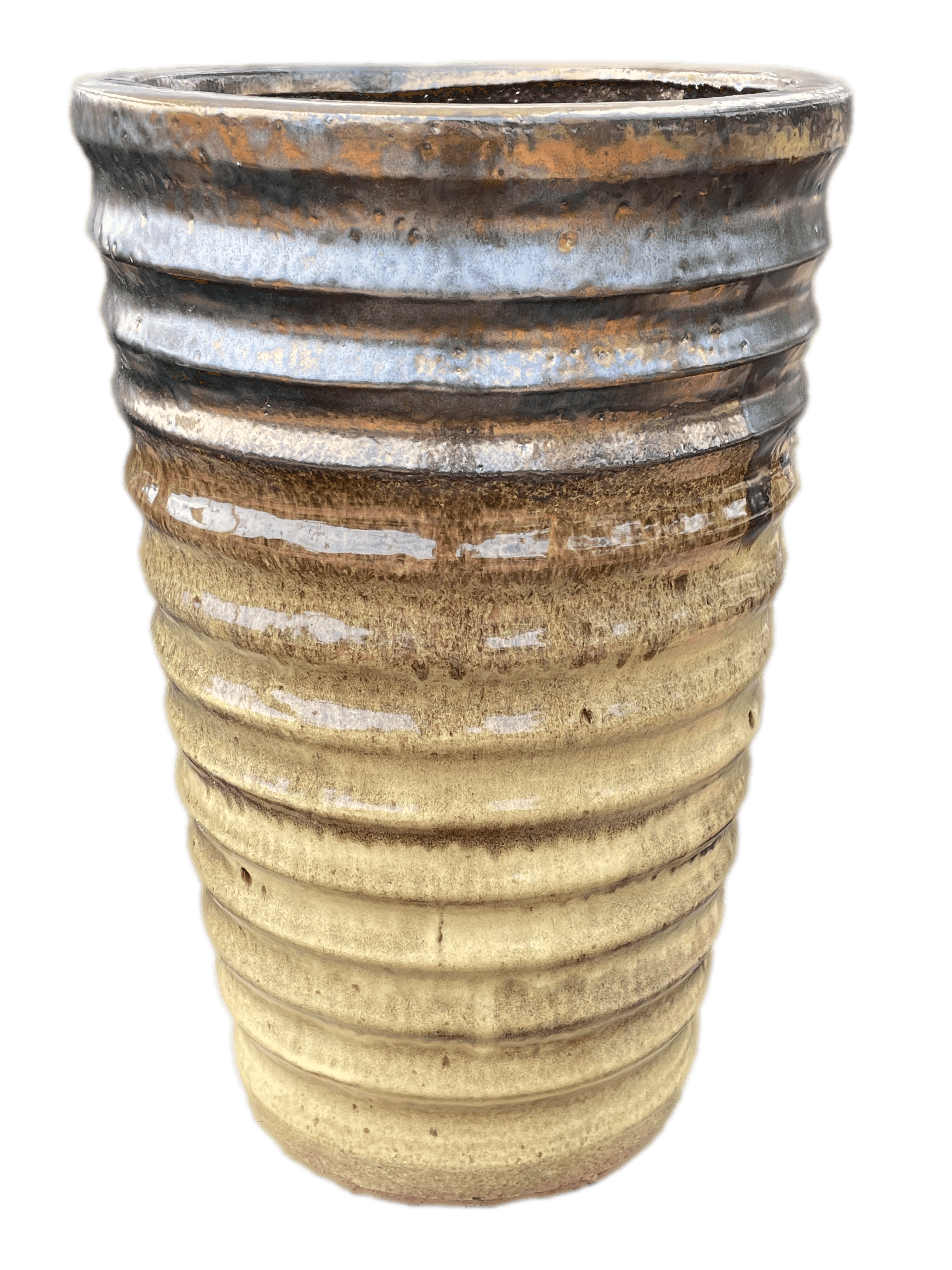 Golden Tiger Skin Tapered Ceramic Cylinder - Horizontal Stripe | Ten Thousand Pots