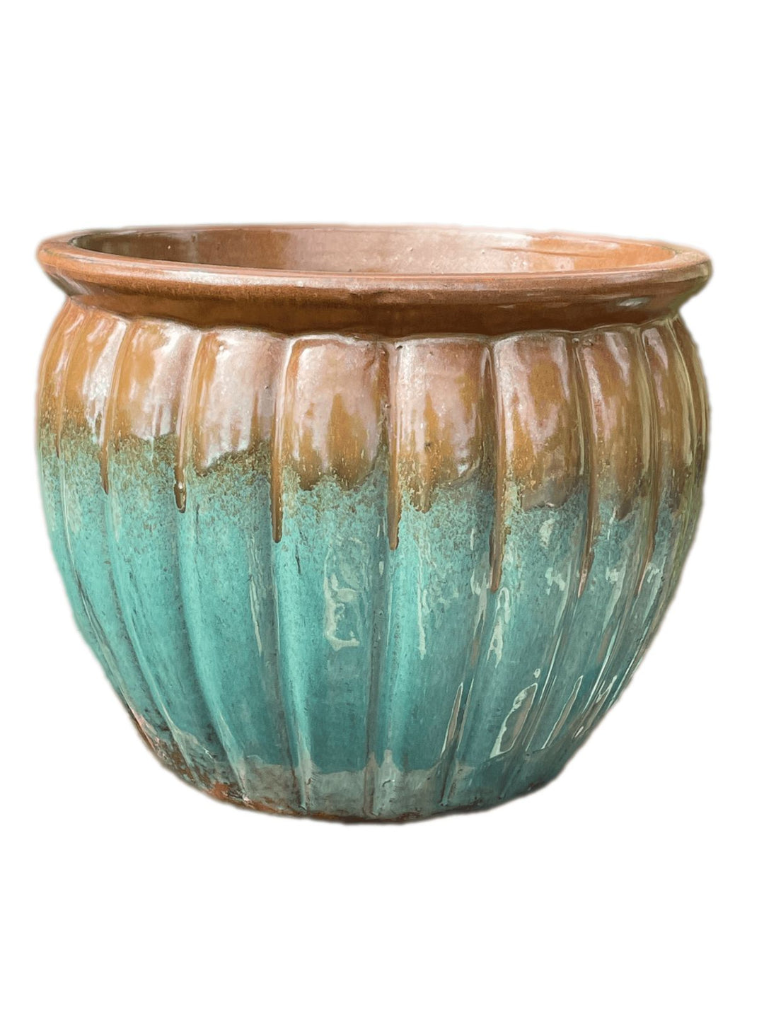 Iron Rust Marble Green Flared Rim Striped Ceramic Pot | Ten Thousand Pots