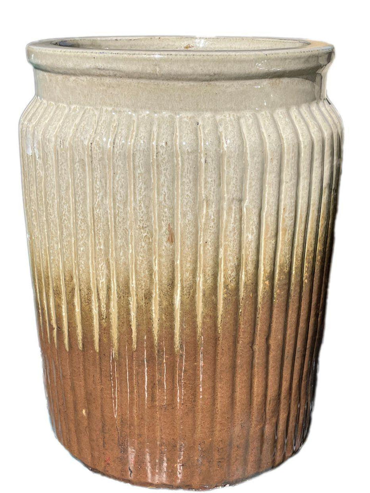 Cream Iron Rust Round Rim Striped Cylinder | Ten Thousand Pots