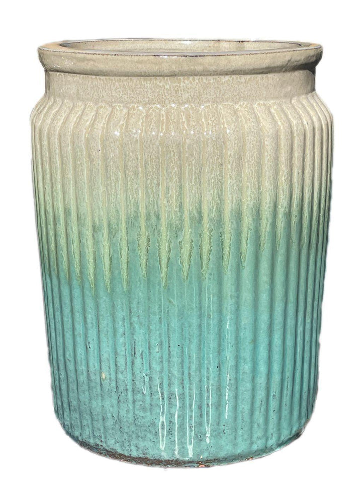 Cream Marble Green Round Rim Striped Cylinder | Ten Thousand Pots