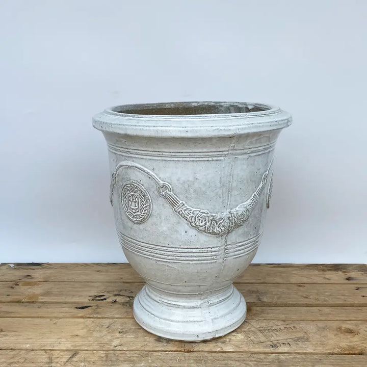 Medallion Ceramic Urn Pottery White | Ten Thousand Pots