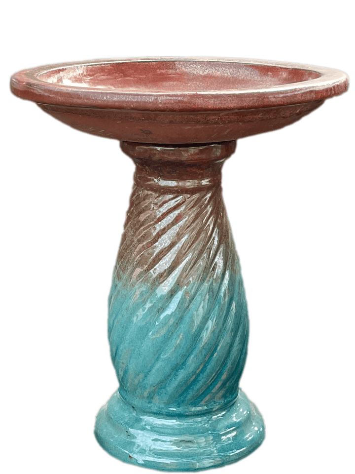Iron Rust Marble Green Small Ornate Ceramic Bird Bath | Ten Thousand Pots