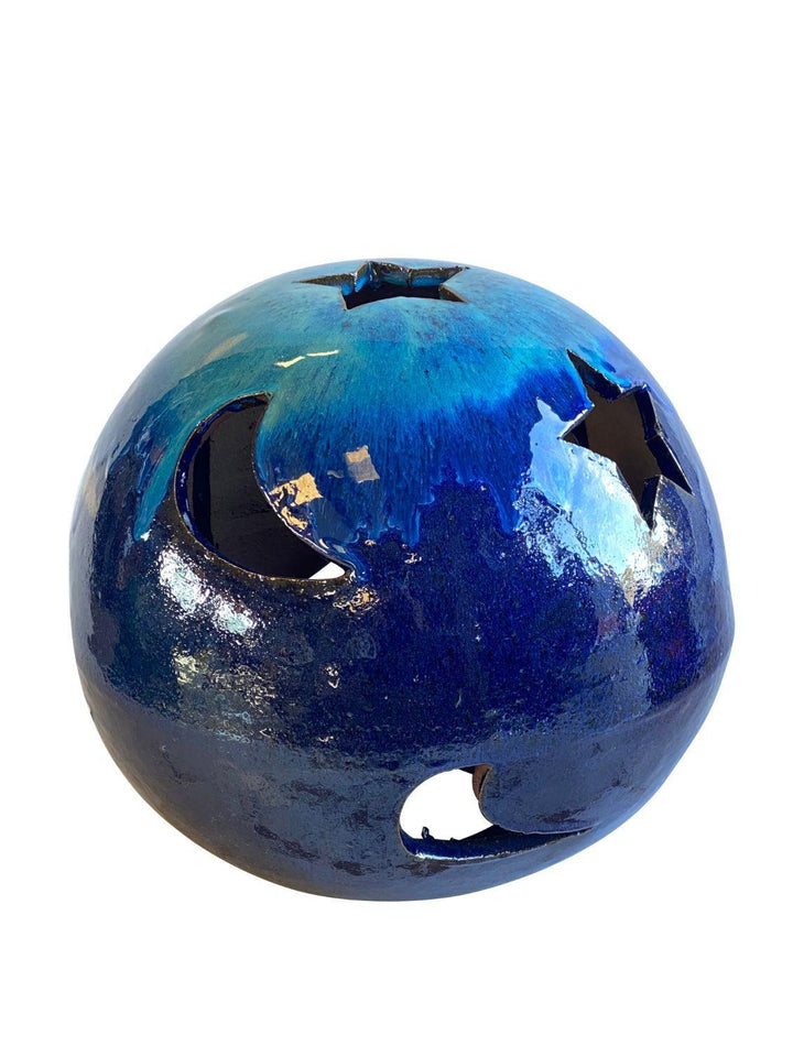 Marble Green over Blue Moon & Stars Ceramic Garden Ball | Ten Thousand Pots