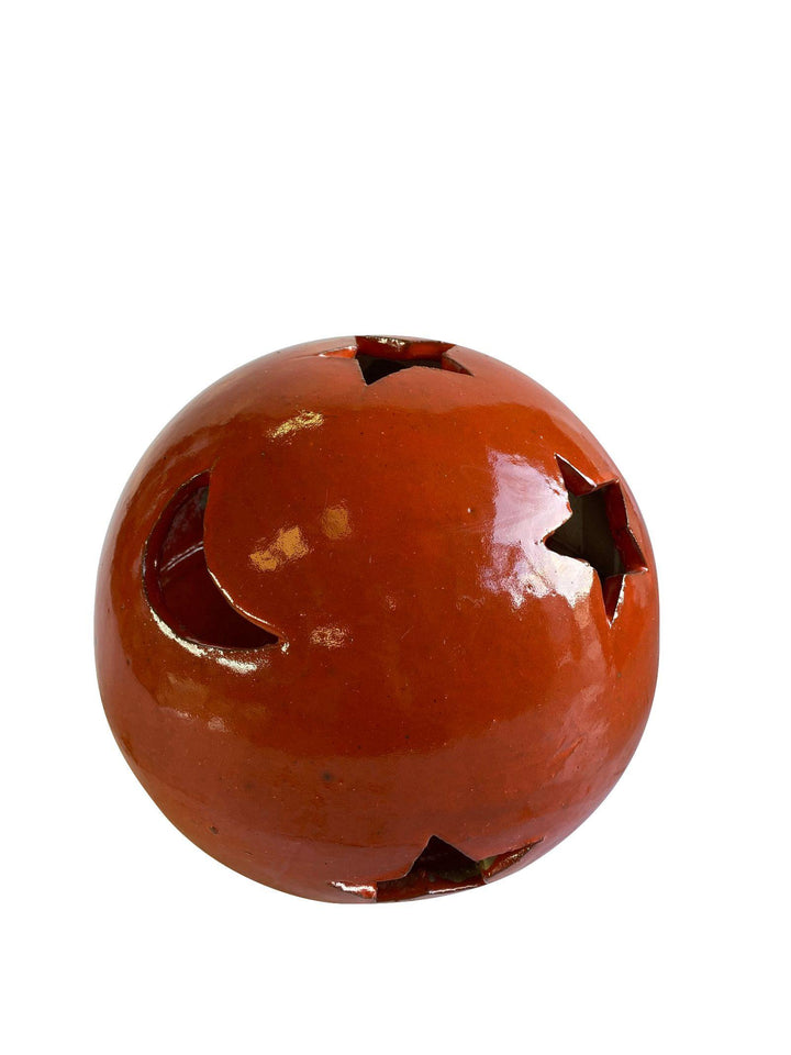 Pumpkin Spice Red Moon & Stars Ceramic Garden Ball | Ten Thousand Pots