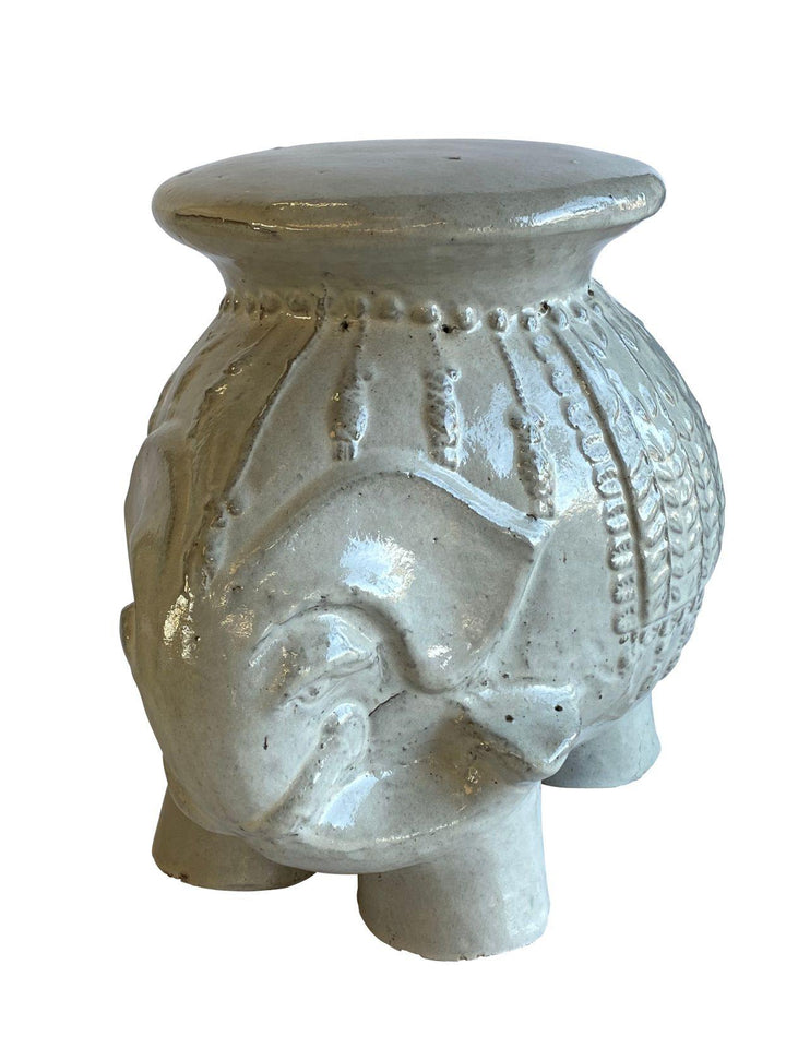White Ceramic Elephant Outdoor Stool | Ten Thousand Pots