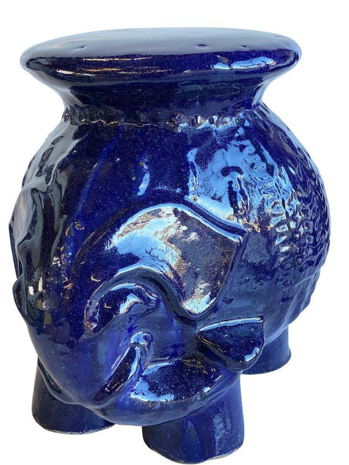 Blue Ceramic Elephant Outdoor Stool | Ten Thousand Pots