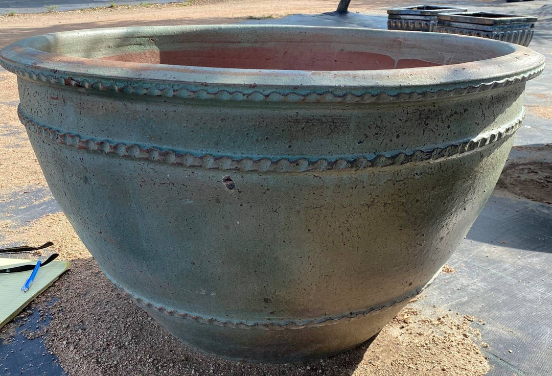 Matte Green Rustic Rimmed Bowl Ceramic Planter | Ten Thousand Pots