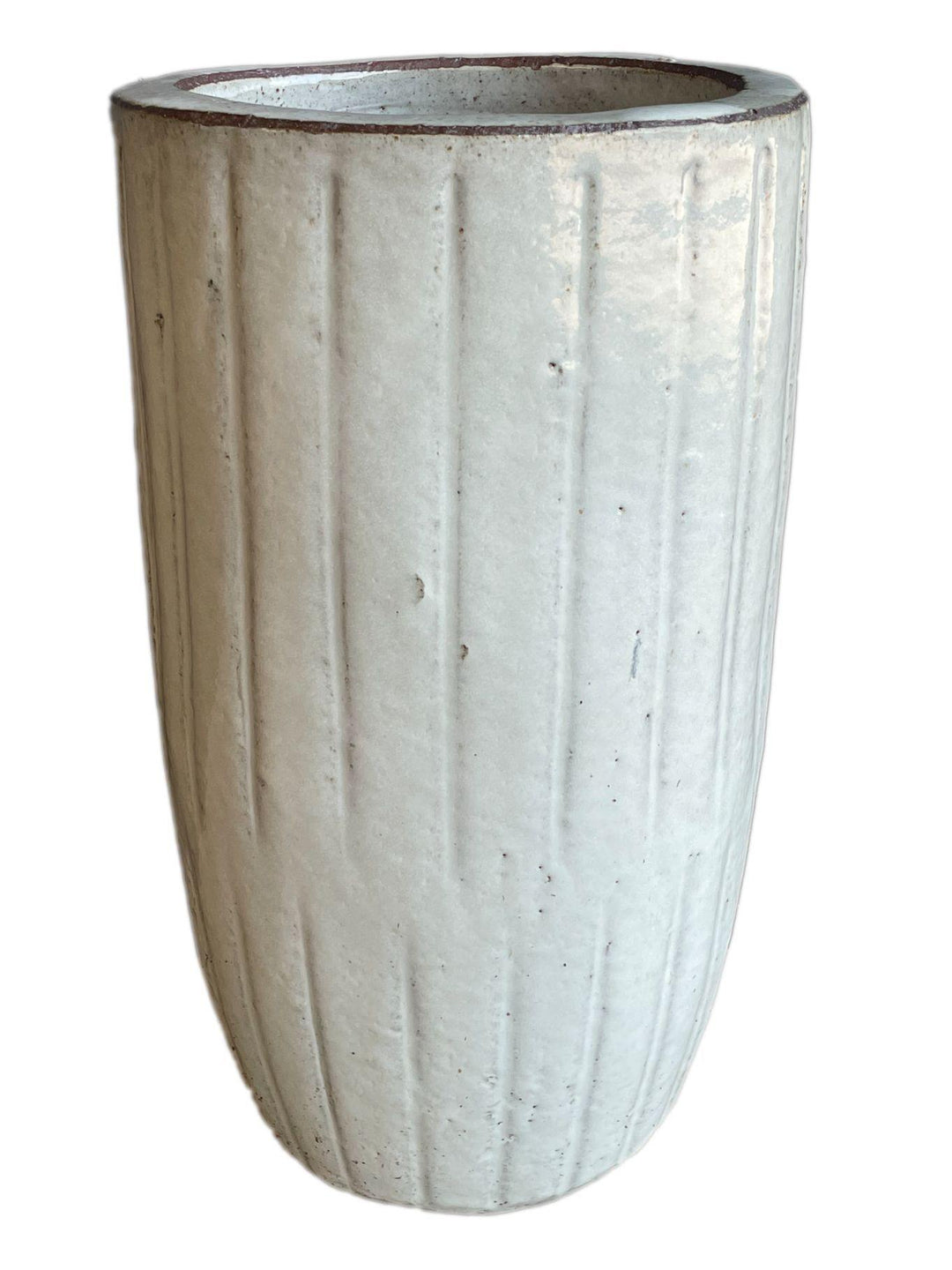 Antique White Vertical Lines Round Ceramic Planter | Ten Thousand Pots