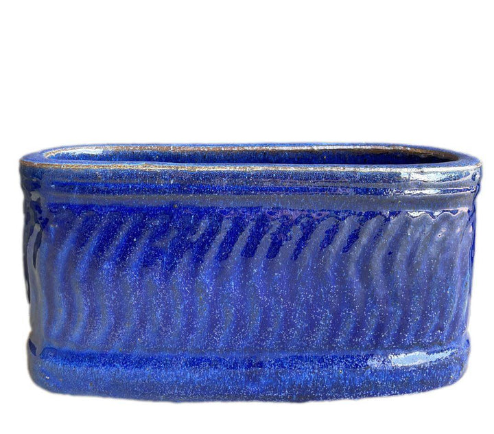 Antique Blue Athena Wide Oval Ceramic Planter | Ten Thousand Pots