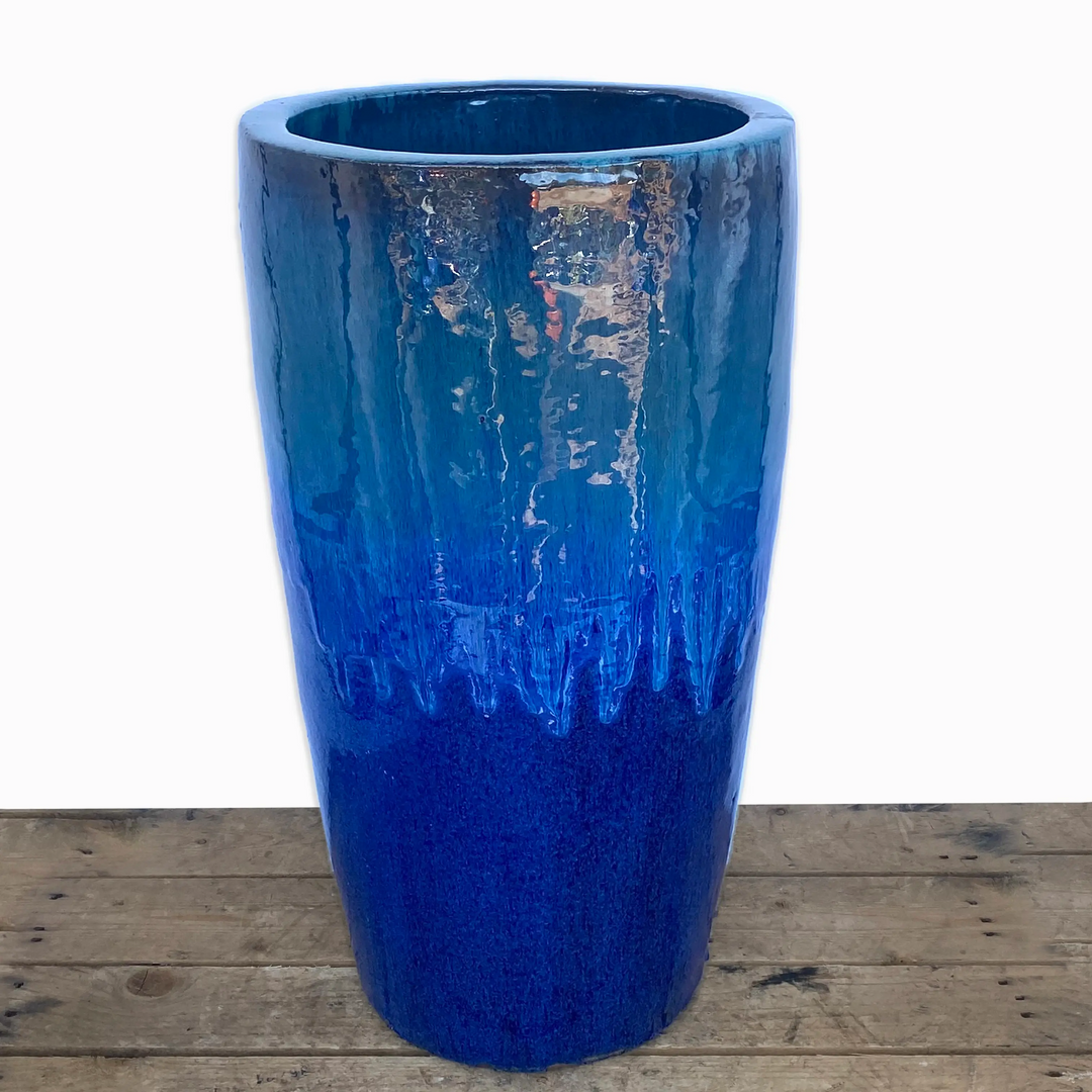 Slim Round Ceramic Planter Blue Marble | Ten Thousand Pots