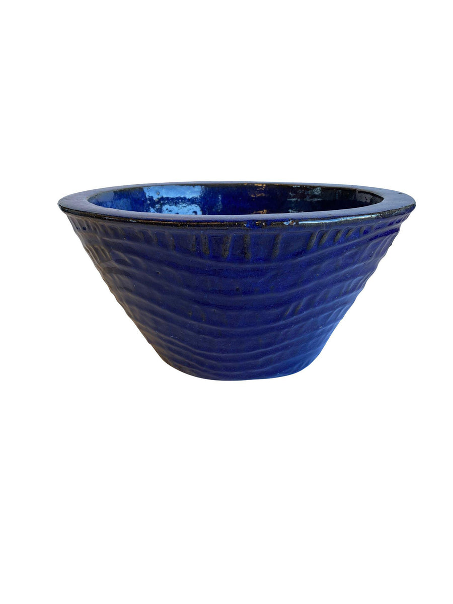 Image of a blue short cone planter.