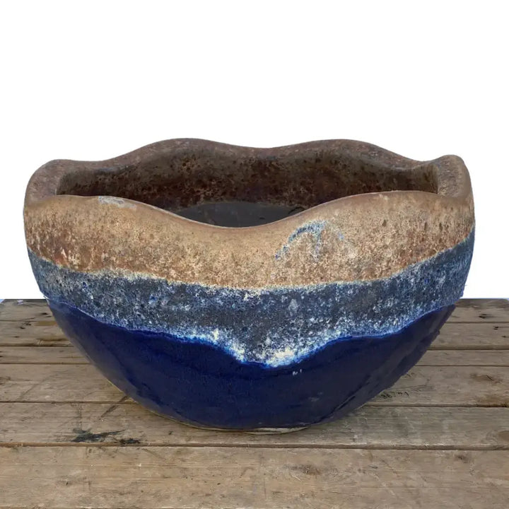 Dragon Wavy Rim Low Bowl Blue | Ten Thousand Pots