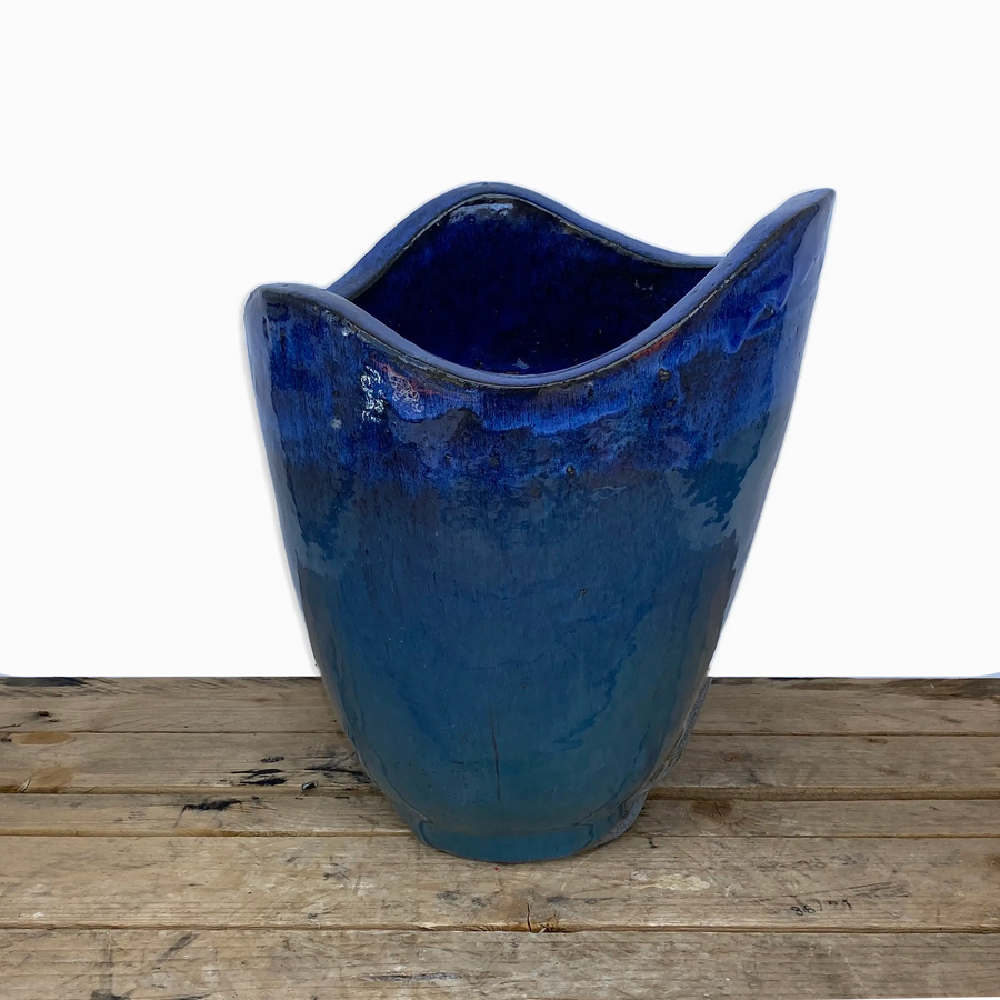 Wavy Rim Ceramic Planter Blue | Ten Thousand Pots