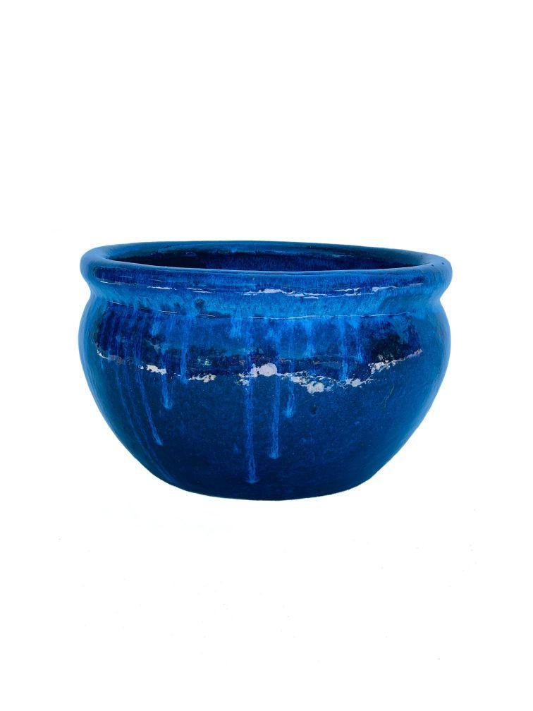 Cobalt Blue Round Rim Low Ceramic Bowl | Ten Thousand Pots