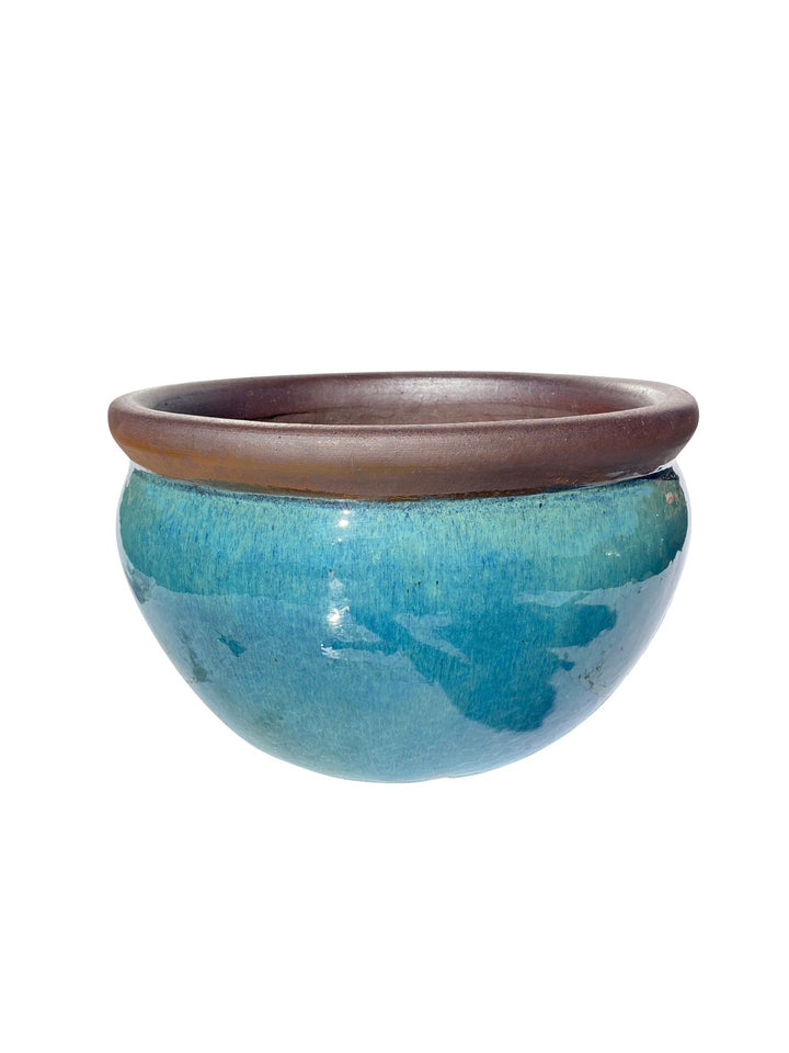 Aqua Round Rim Low Ceramic Bowl | Ten Thousand Pots