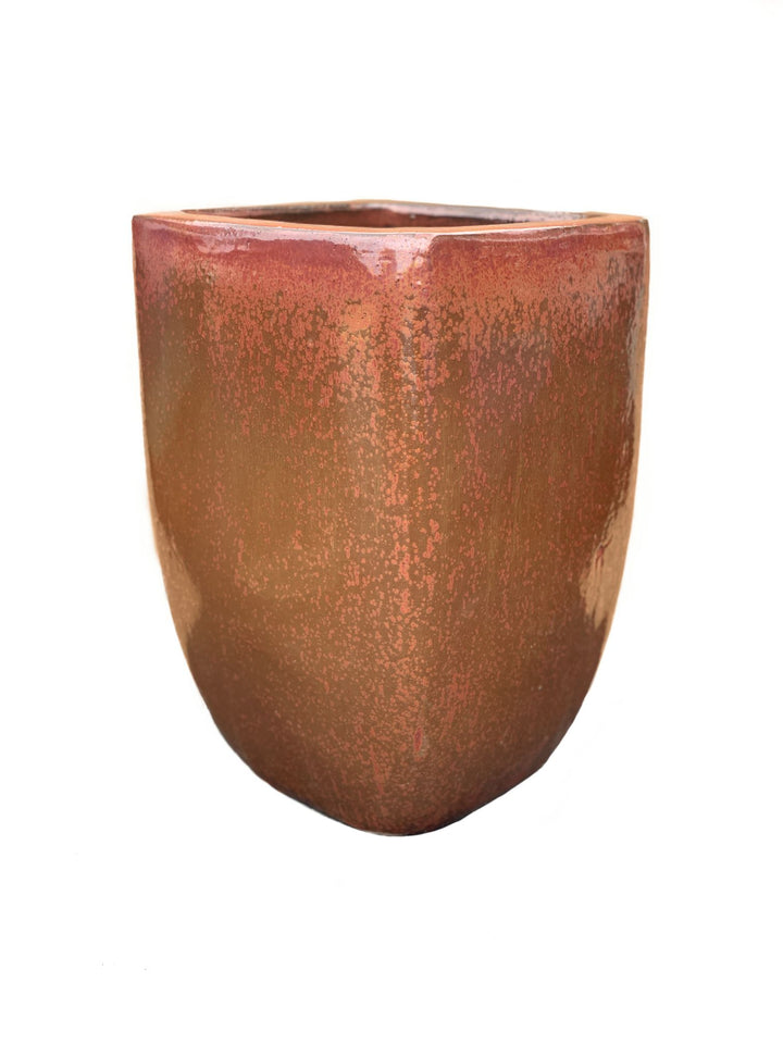 Copper Red Rounded-Edge Ceramic Square Pot | Ten Thousand Pots