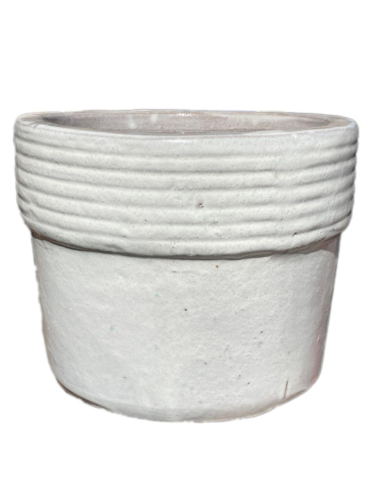 White Lined Rim Ceramic Planter | Ten Thousand Pots
