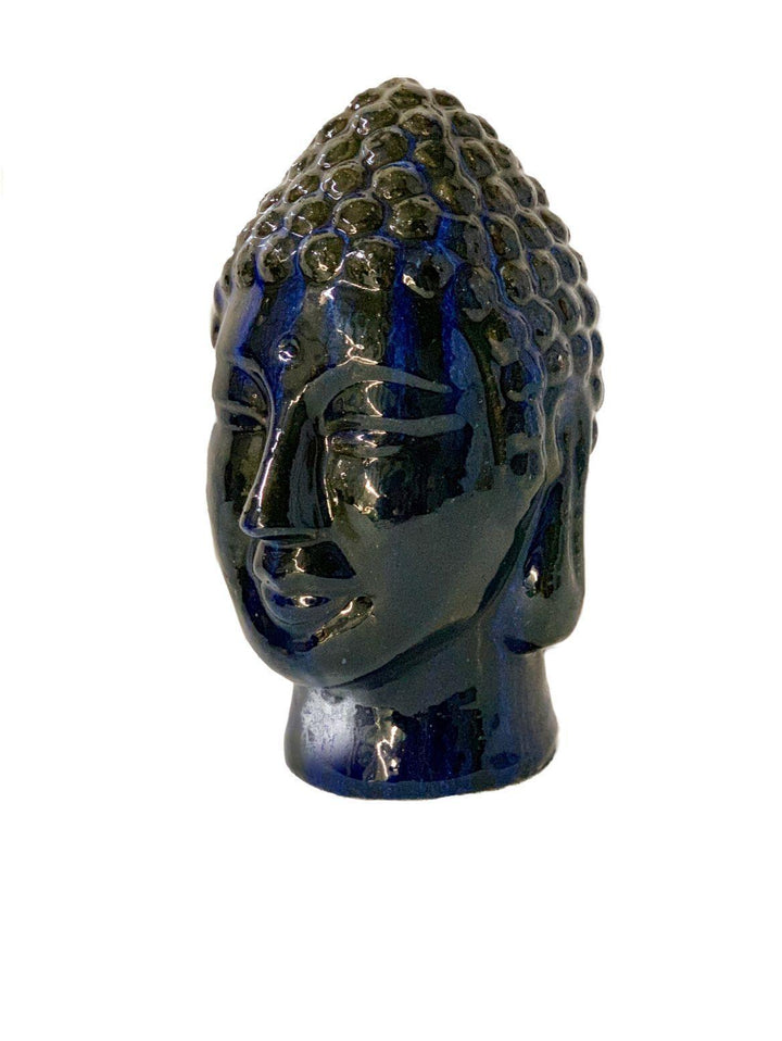 Cobalt Blue Buddha Head Ceramic Accent | Ten Thousand Pots
