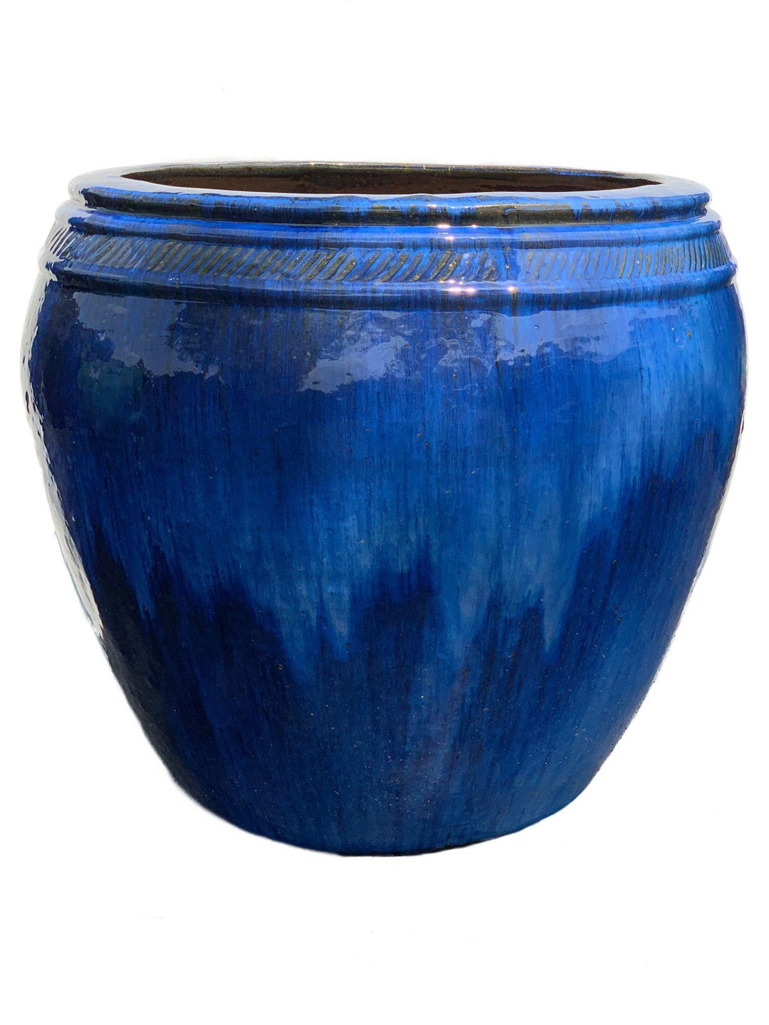 Cobalt Blue Giant Rope Rim Ceramic Pot | Ten Thousand Pots