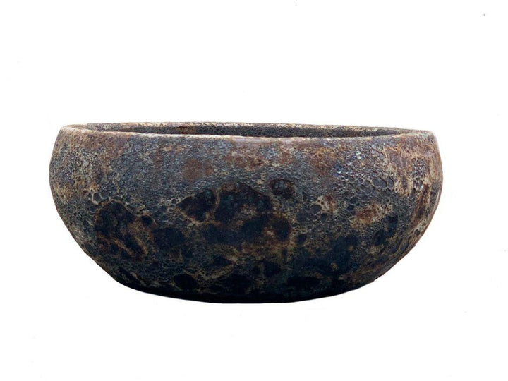 Image of a textured blue and brown low bowl