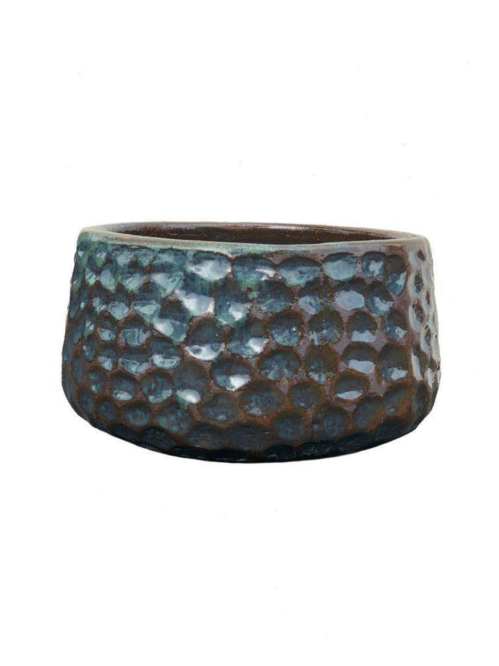 Tuscany Aqua Ceramic Low Dimple Bowl | Ten Thousand Pots