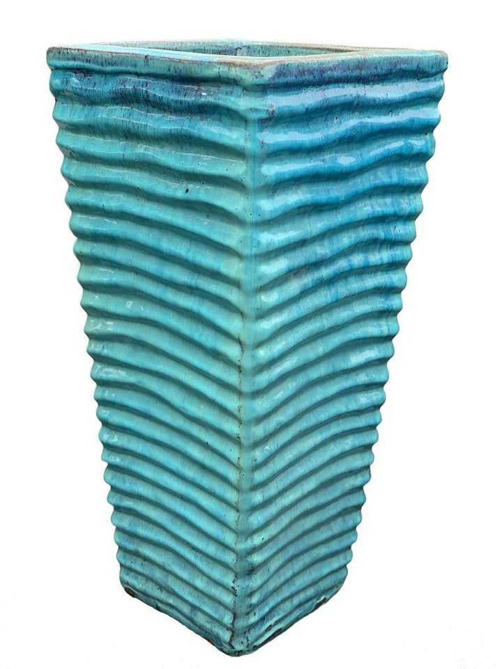Aqua Ceramic Ripple Square Planter | Ten Thousand Pots