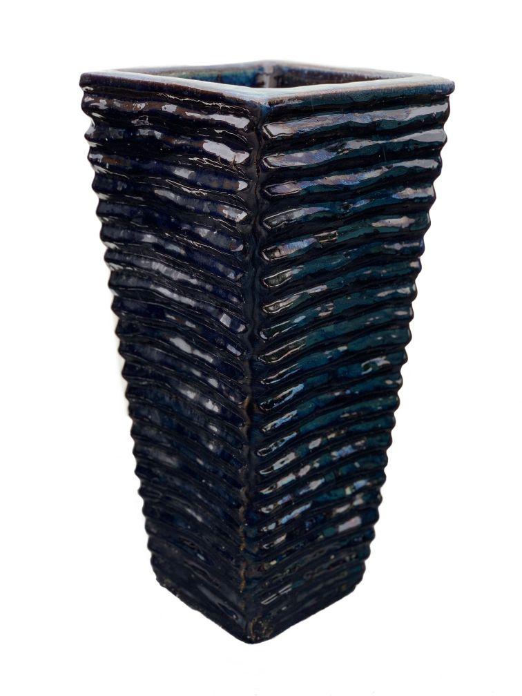 Shiny Black Ceramic Ripple Square Planter | Ten Thousand Pots