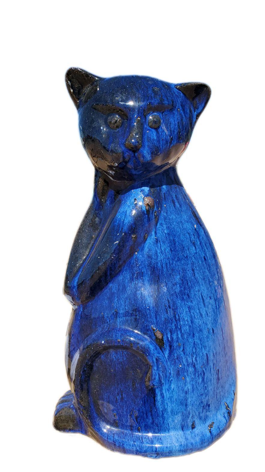 Cobalt blue ceramic cat ornaments for décor