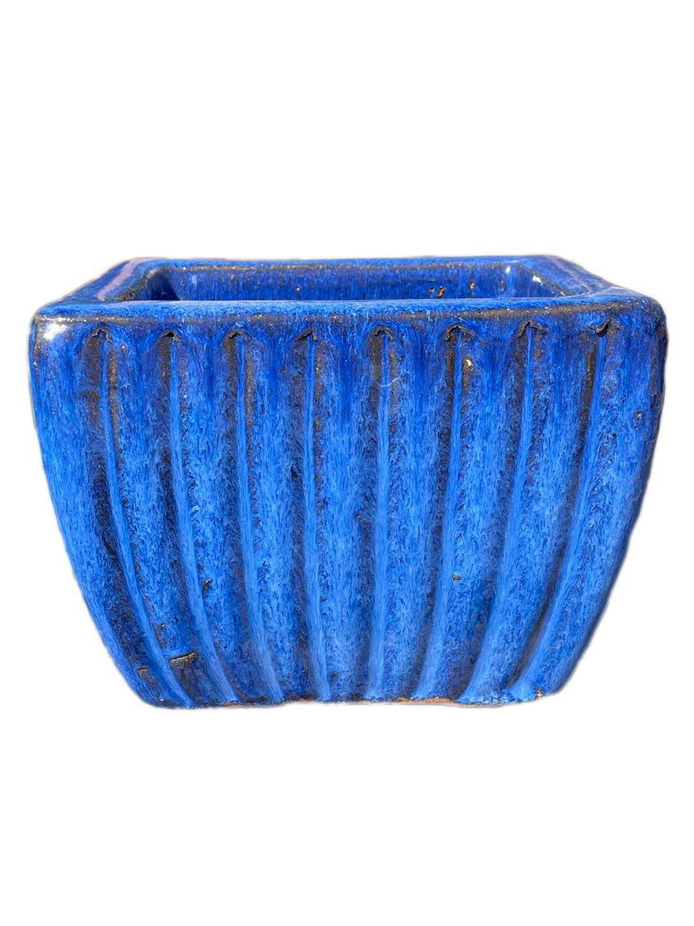 Cobalt Blue Tapered Square Ceramic Ribbed Planter | Ten Thousand Pots