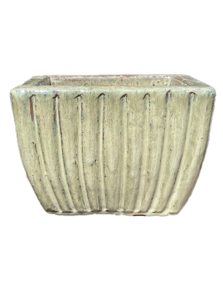Gray Garden Tapered Square Ceramic Ribbed Planter | Ten Thousand Pots