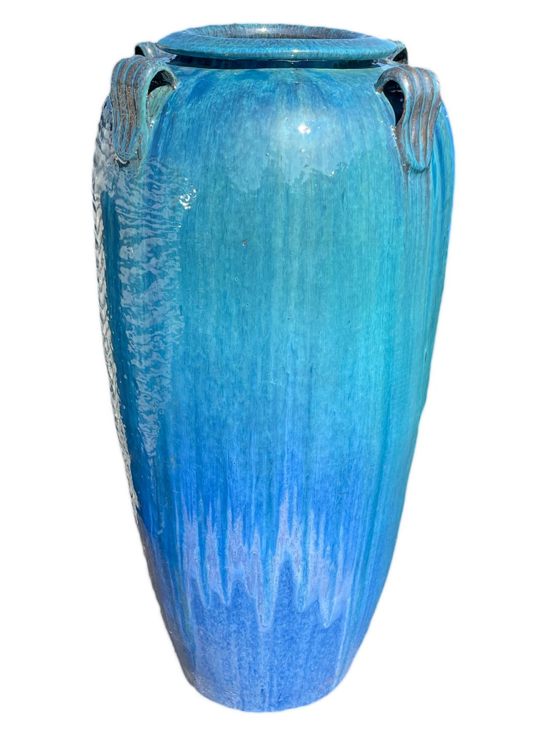 Aqua Blue Ceramic Temple Jar With Handles | Ten Thousand Pots