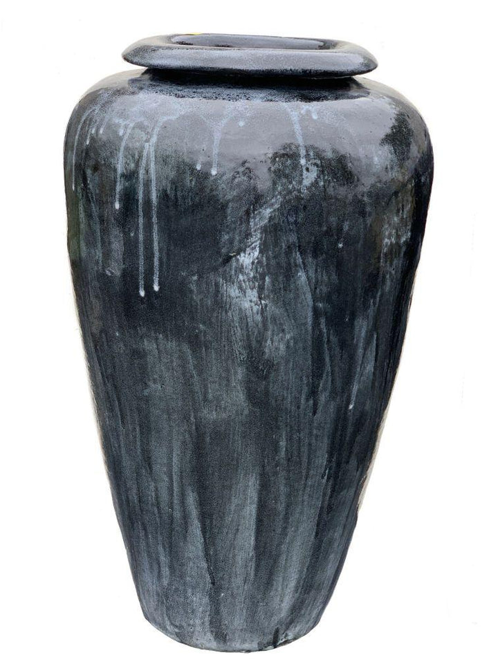 Snow Black Ceramic Temple Jar With Handles | Ten Thousand Pots