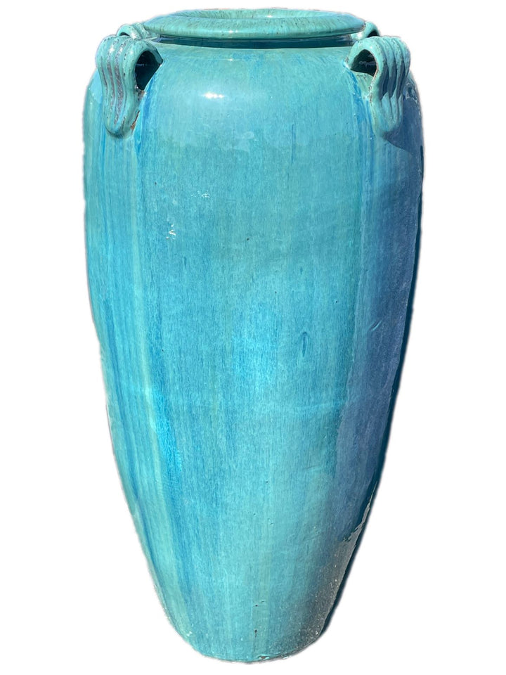 Aqua Ceramic Temple Jar With Handles | Ten Thousand Pots