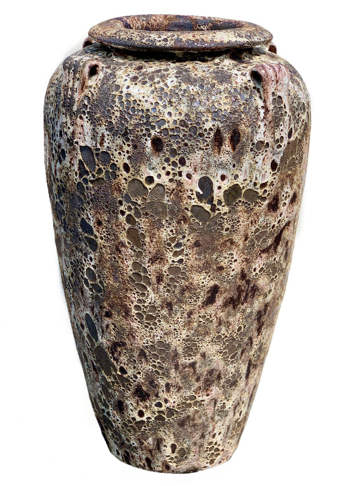 Seafoam Brown Ceramic Temple Jar With Handles | Ten Thousand Pots