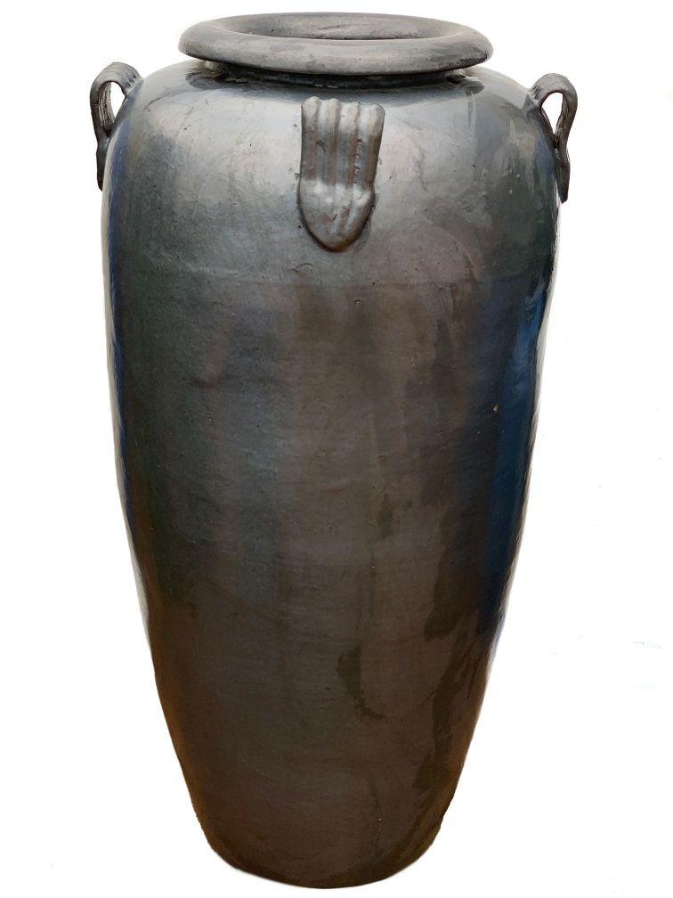 Matte Black Ceramic Temple Jar With Handles | Ten Thousand Pots