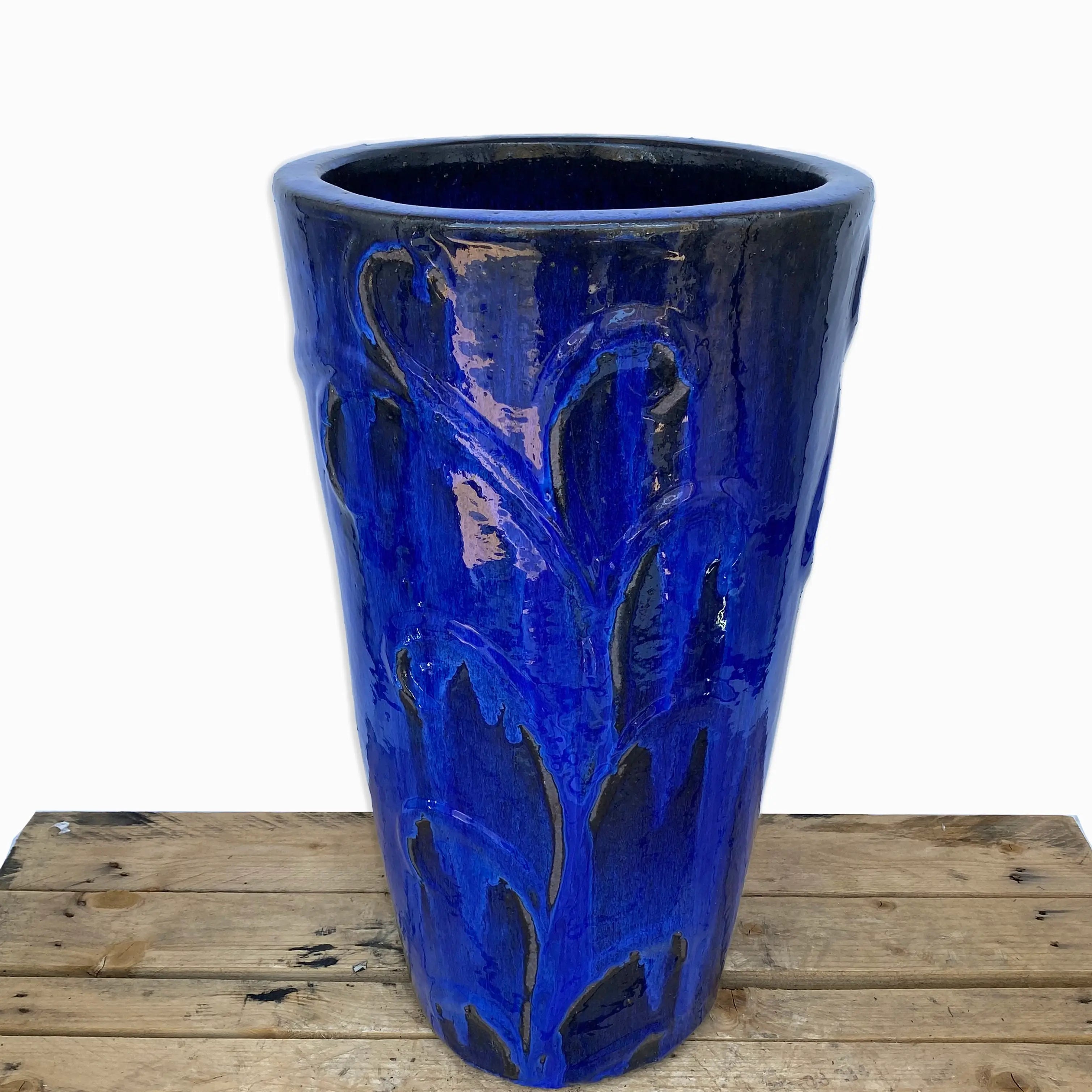 Tall Ceramic Vines Planter Cobalt | Ten Thousand Pots