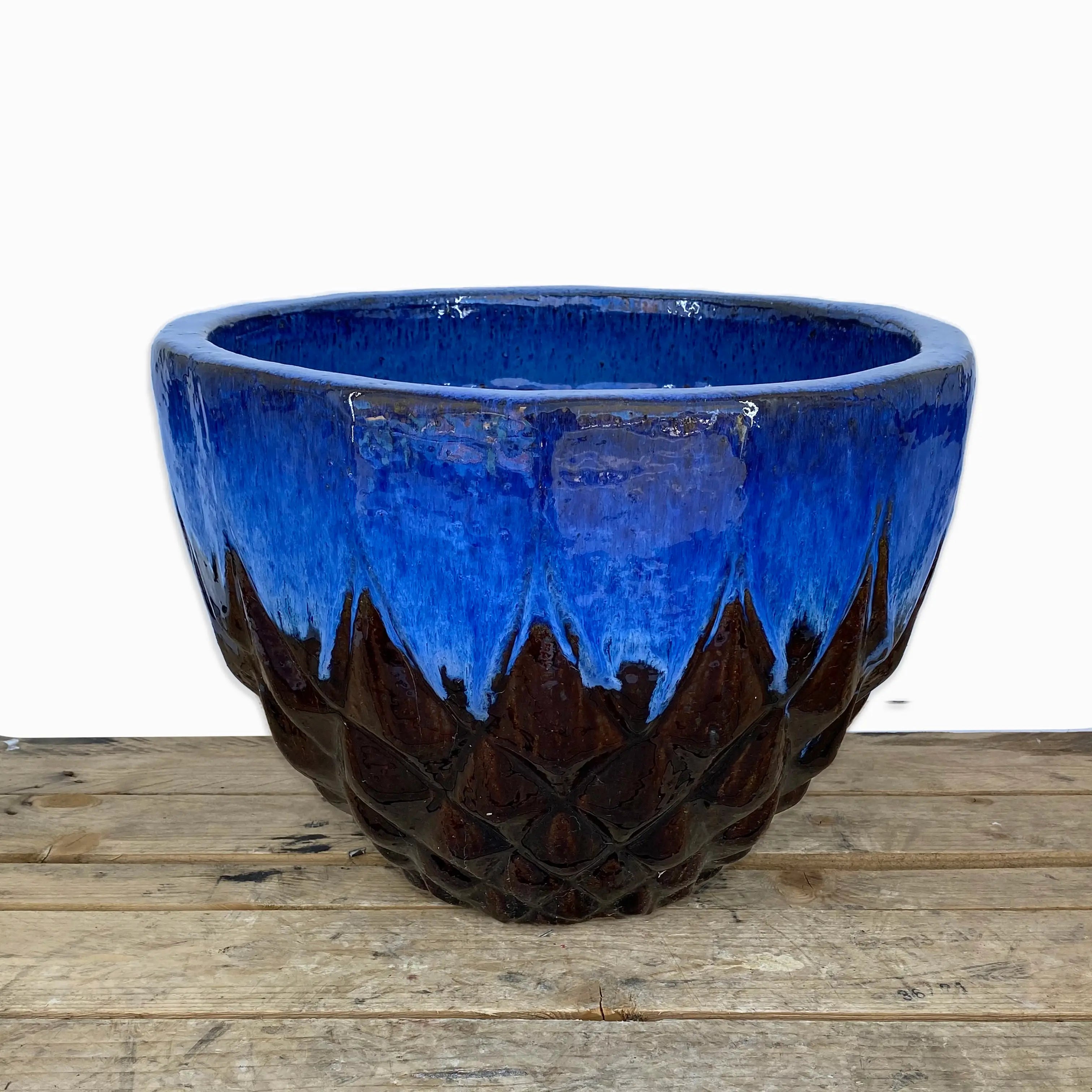 9996P35 - Blue/Brown Ceramic Pineapple Bowl