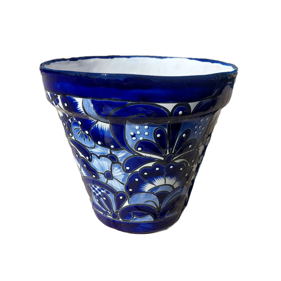 Talavera Flower Pot - Blue and White | Ten Thousand Pots
