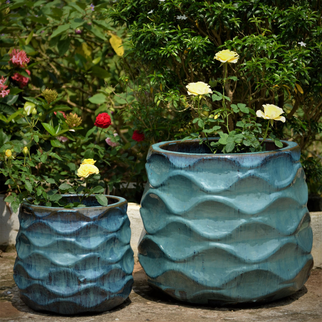 Modern Wave Round Ceramic Planters | Ten Thousand Pots