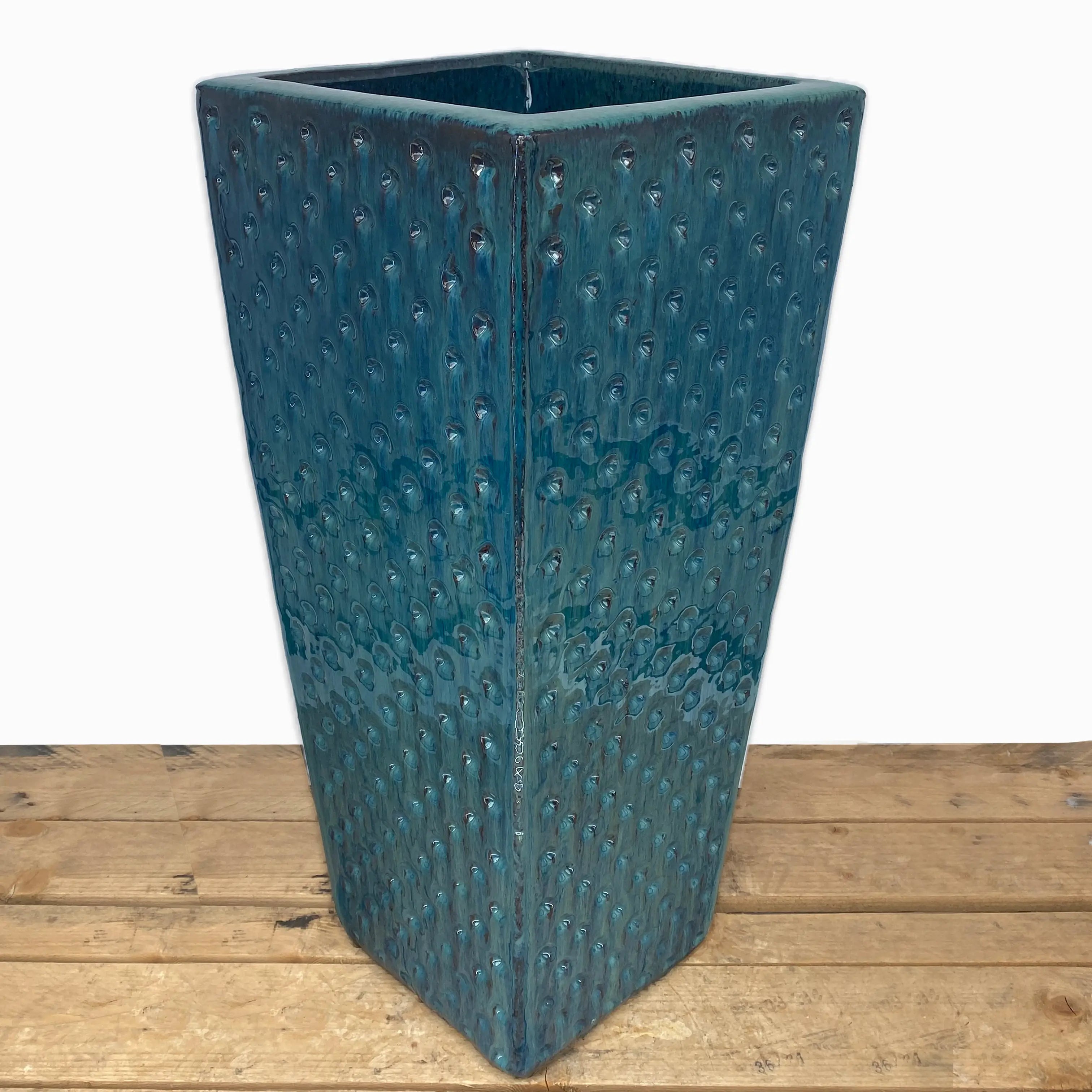 Aqua Dimple Wedge Ceramic Planter - Ten Thousand Pots