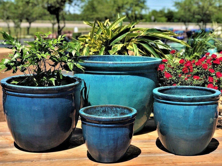 Marble Green Double Rim Ceramic Planter