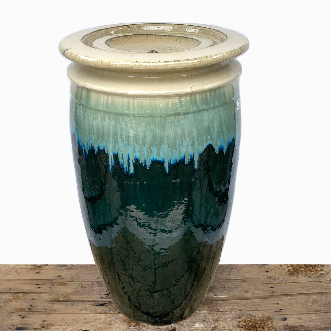 5250N61 - Cream/Marble Green/Glass Green Earth Drum Ceramic Fountain