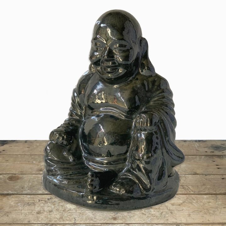 Shiny Black Ceramic Happy Buddha Statue