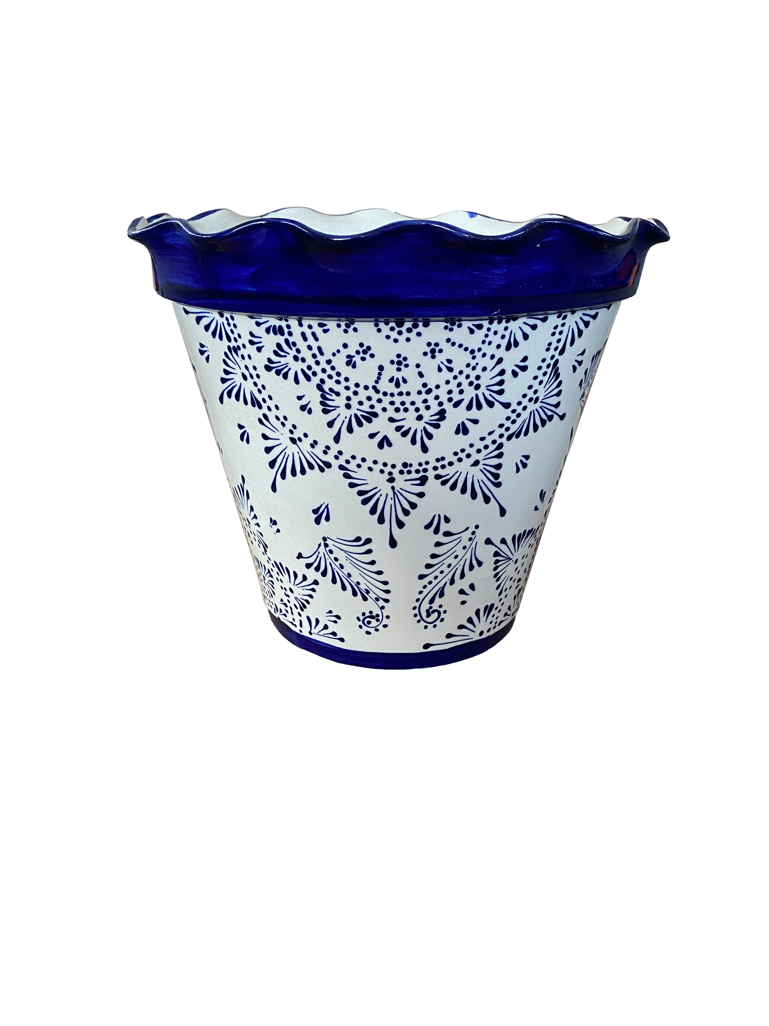 Wavy Rim Blue Mandala Talavera Vaso | Mexican Pottery