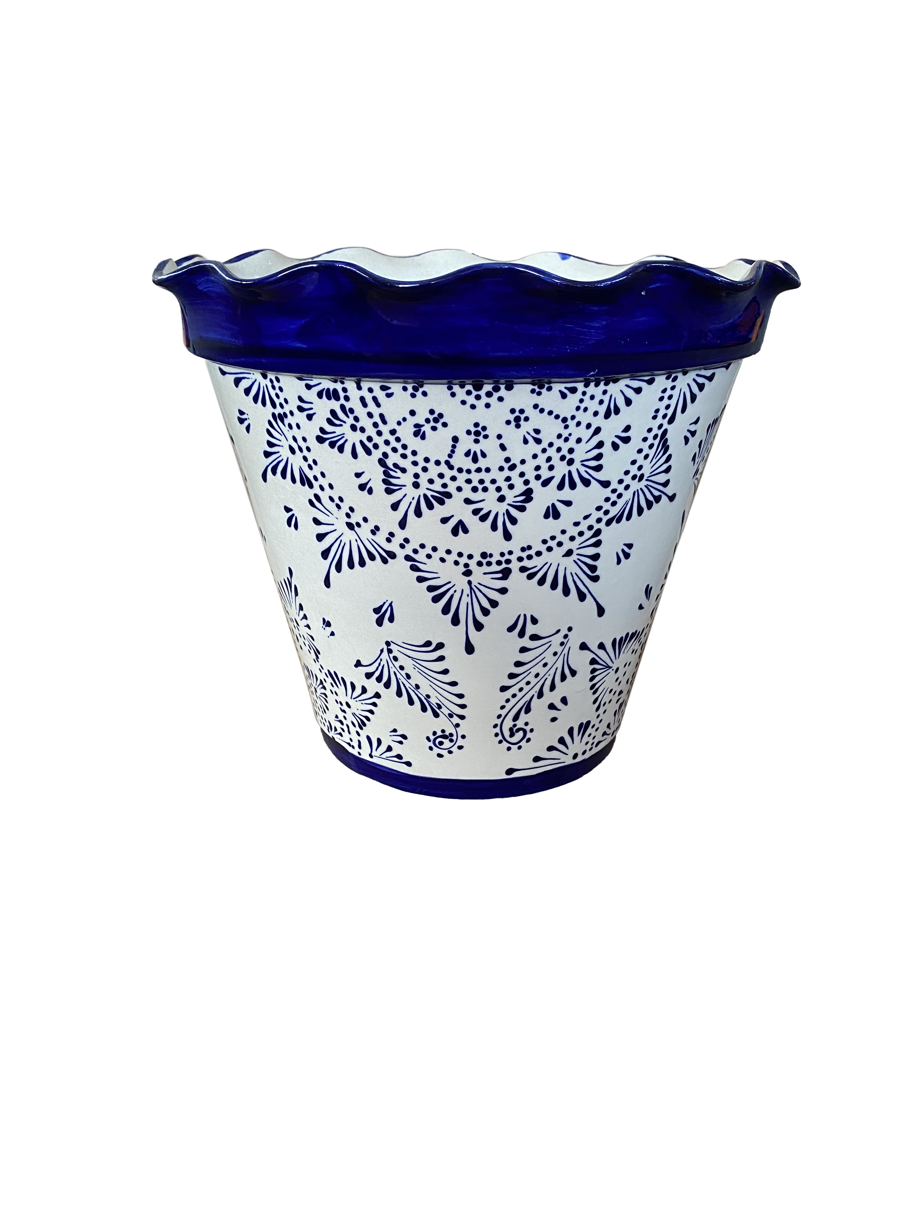 Wavy Rim Blue Mandala Talavera Vaso | Mexican Pottery