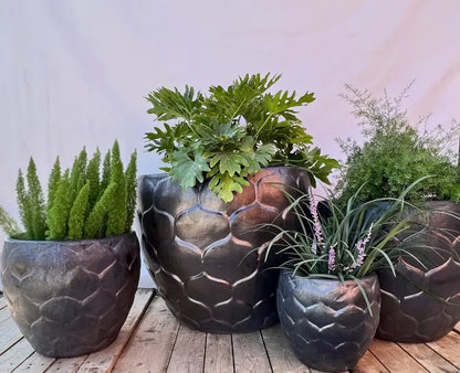 9989C17 - Copper Gold Round Artichoke Ceramic Planter