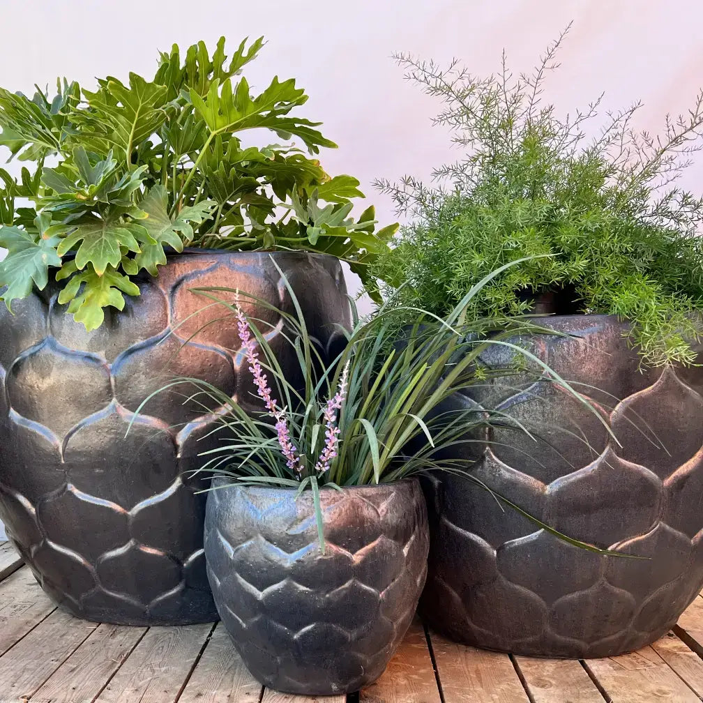 9989C17 - Copper Gold Round Artichoke Ceramic Planter