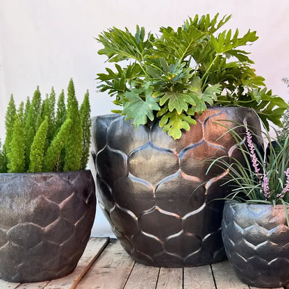 9989C17 - Copper Gold Round Artichoke Ceramic Planter