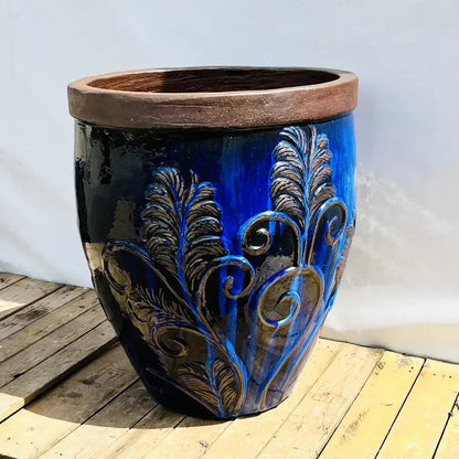 used ceramic flower pots for sale Cobalt Blue Ceramic Flower Vines Planter