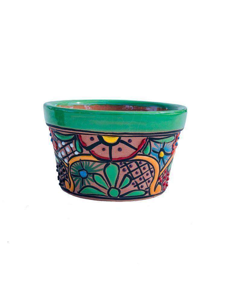 Hand Painted Terra Cotta Tina round A J1027 - tenthousandpotsshop